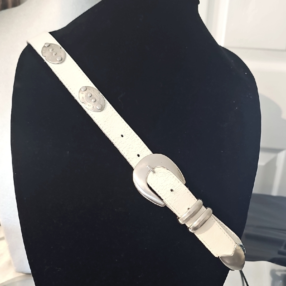 Axcess White Genuine Leather Belt with Silver Conchos